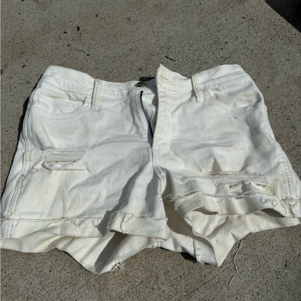 Hollister White Distressed Women's Shorts